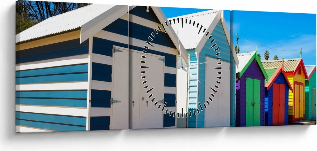Tablou - Plaja Brighton, Melbourne, Australia (cu ceas) (90x30 cm)