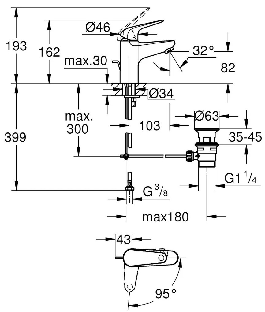 Grohe Swift baterie lavoar stativ StarLight Chrome 24322001