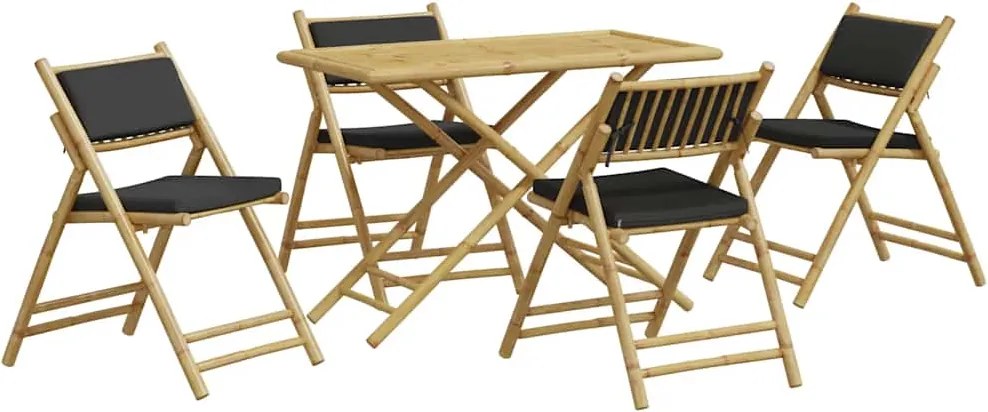 vidaXL Set de bistro pliabil, 5 piese, cu perne gri închis, bambus