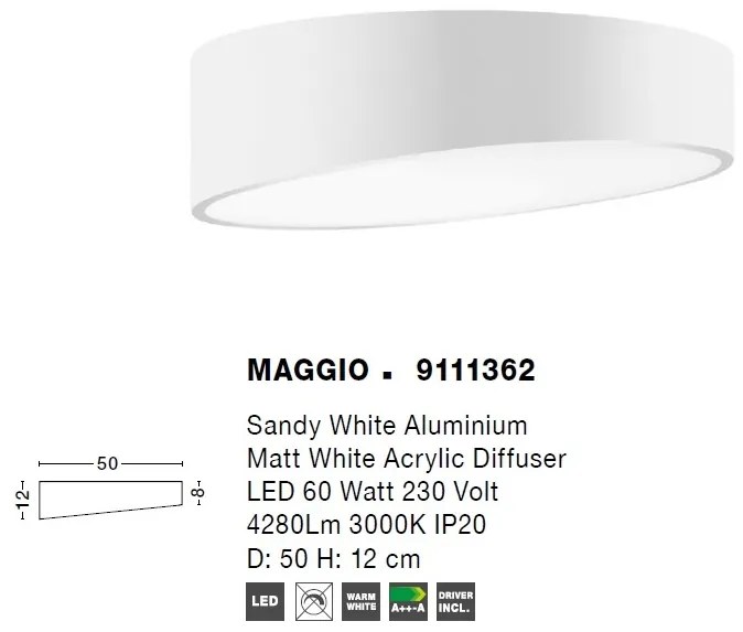 Lustra LED aplicata design modern 50cm MAGGIO alba NVL-9111362