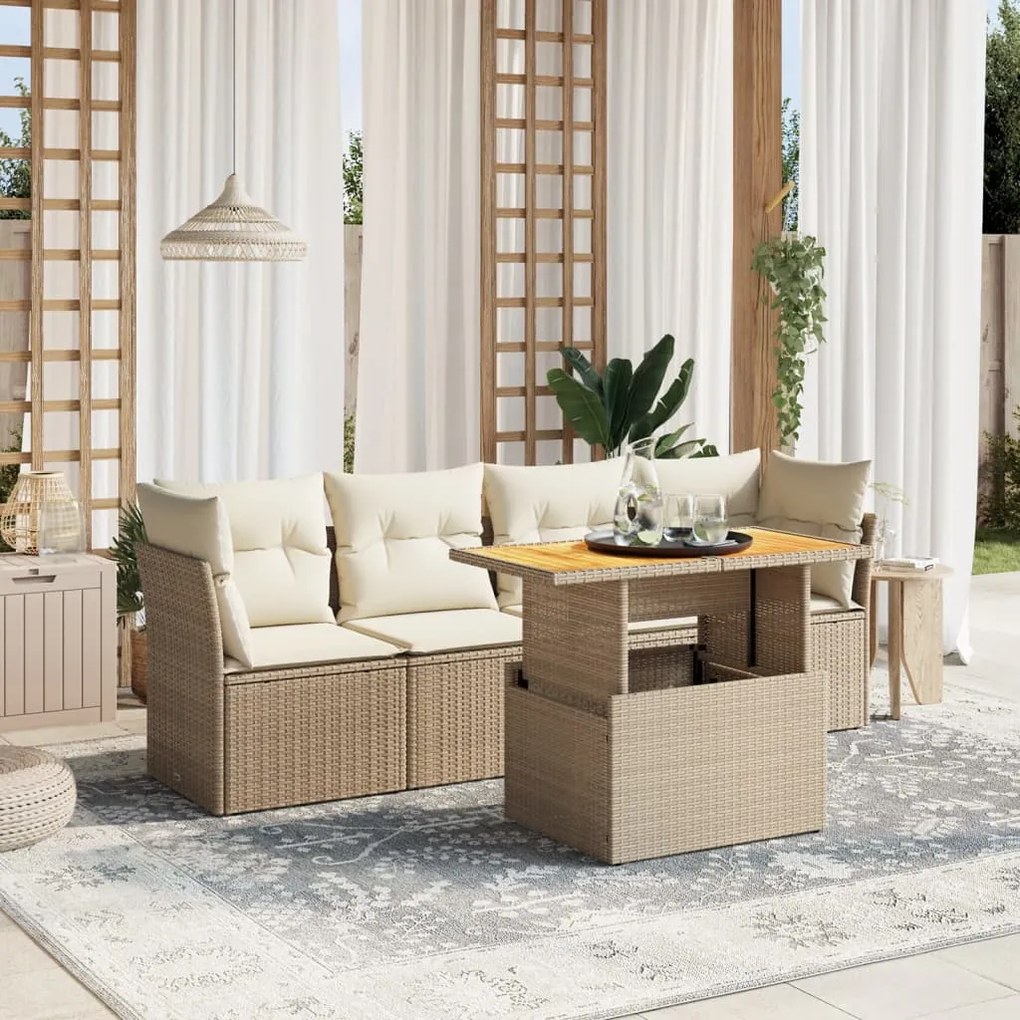 vidaXL Set canapele de grădină cu perne, 5 piese, bej, poliratan