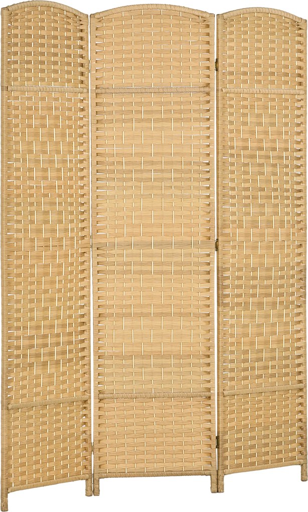 HOMCOM Paravan Interior Pliabil cu 3 Panouri Împletit din PP și Lemn de Pin, 135x1,7x180 cm, Lemn Natural | Aosom Romania