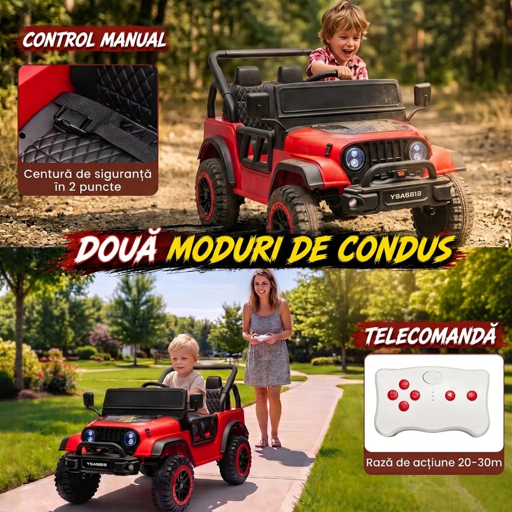 AIYAPLAY Mașină Electrică pentru Copii 3+ Ani, 12V, cu 2 Motoare, Telecomandă, USB, Muzică și Claxon, 3-5 km/h, Roșu | Aosom Romania