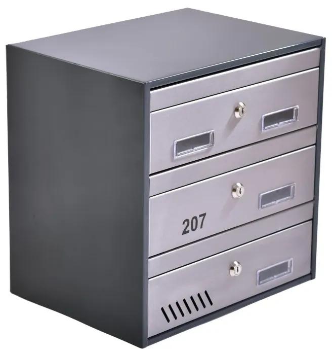 M35 N ansamblu de cutii poştale, 3 bucăți Etichetă + etichetă RAL 9006 / Argintie