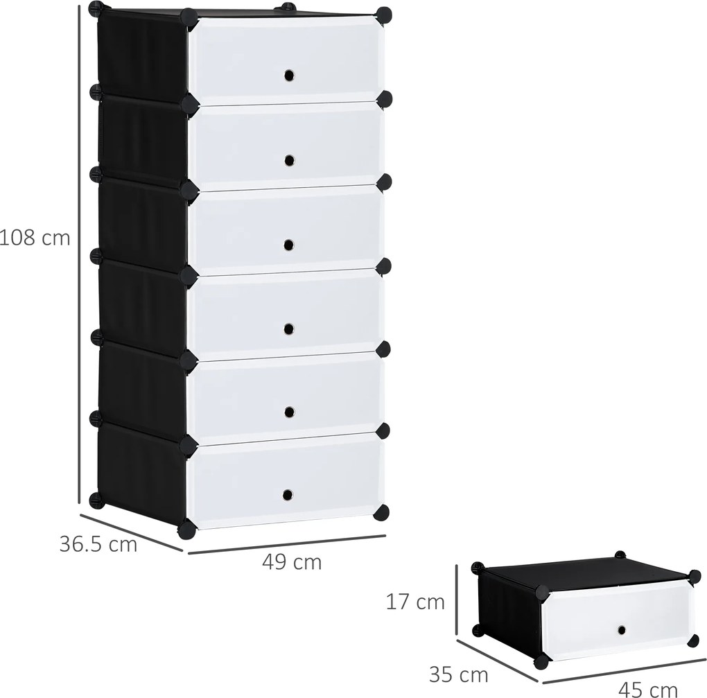 HOMCOM Mobilier pentru incaltaminte modular, 6 cuburi 45x35x17cm din plastic PP si otel, alb | Aosom Romania