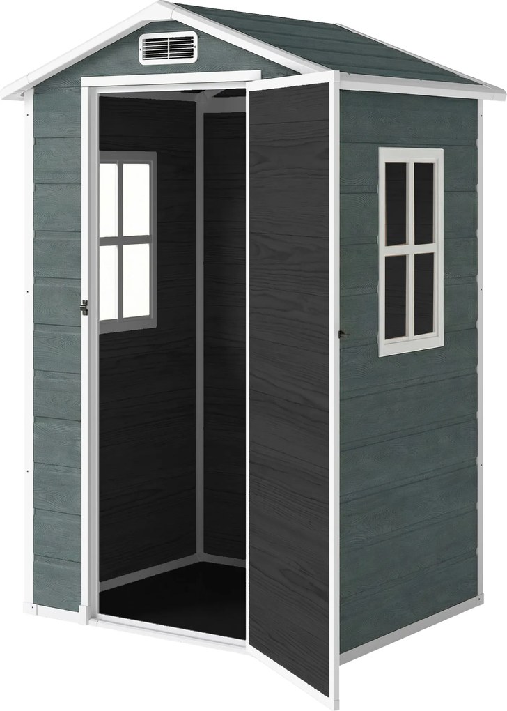 Outsunny Adăpost de grădină din plastic 1,28 x 1,04 m cu podea, uşă încuiabilă, fereastră şi ventilaţie, gri patinat | Aosom Romania