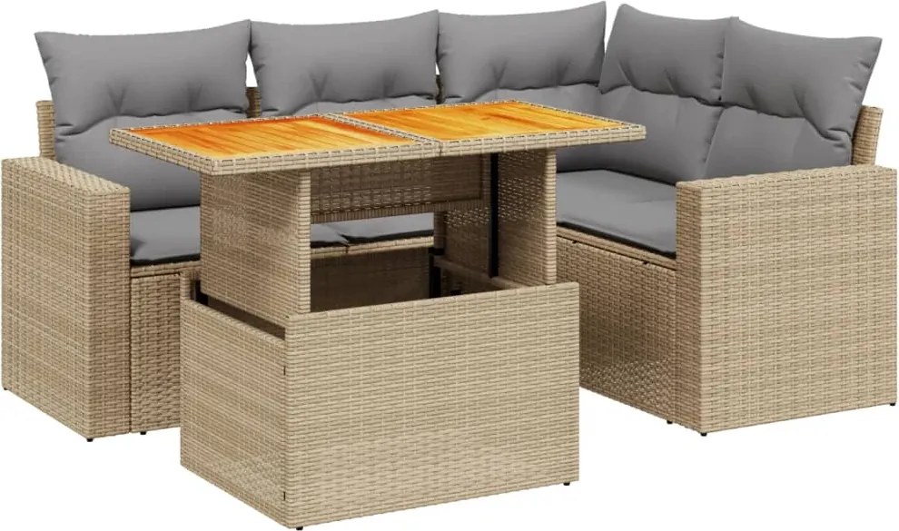 vidaXL Set canapele de grădină cu perne, 5 piese, bej, poliratan