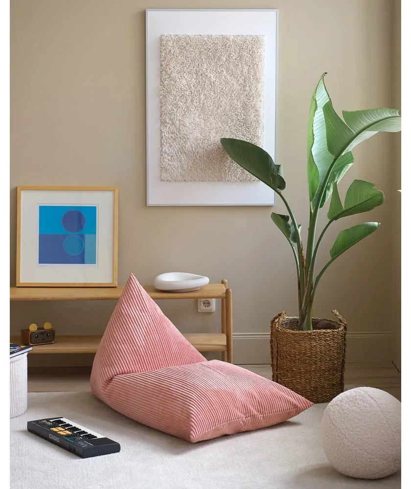 Fotoliu puf pentru copii roz cu tapițerie din catifea reiată Big Lounger – Wigiwama