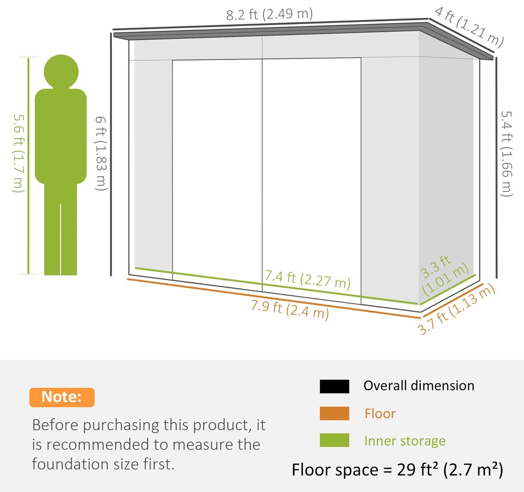 Outsunny Sopron de Gradina de 8 x 4FT Galvanizat Sopron din Metal