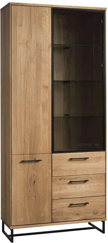 Vitrină lemn masiv natur Colmar Stejar, 206.6 × 90.2 × 38 cm