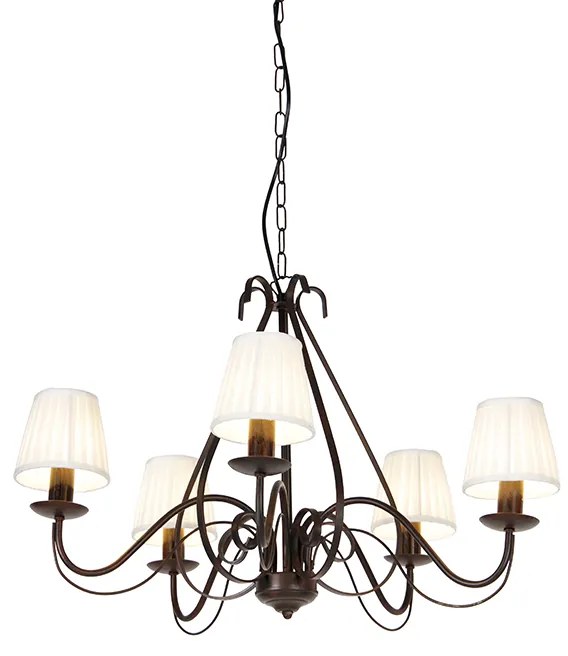 Candelabru maro cu abajururi plisate crem, 5 lumini - Giuseppe