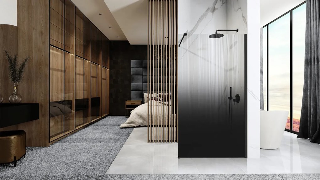 Paravan de dus Perete de dus Walk in Rea Aero Ombre 110 195 cm sticla fumurie securizata de 8 mm cu profil negru