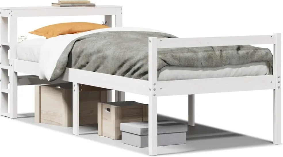 vidaXL Cadru de pat senior cu tăblie, alb, 90x190 cm, lemn masiv pin