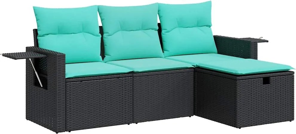 vidaXL Set mobilier de grădină cu perne, 4 piese, negru, poliratan