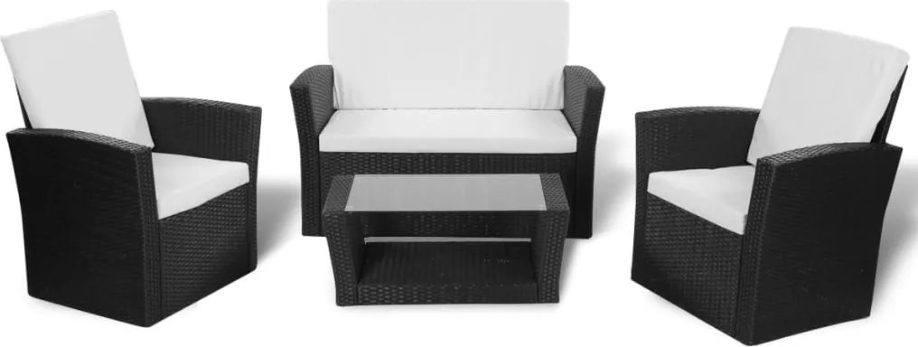 vidaXL Set mobilier de grădină cu perne, 4 piese, negru, poliratan