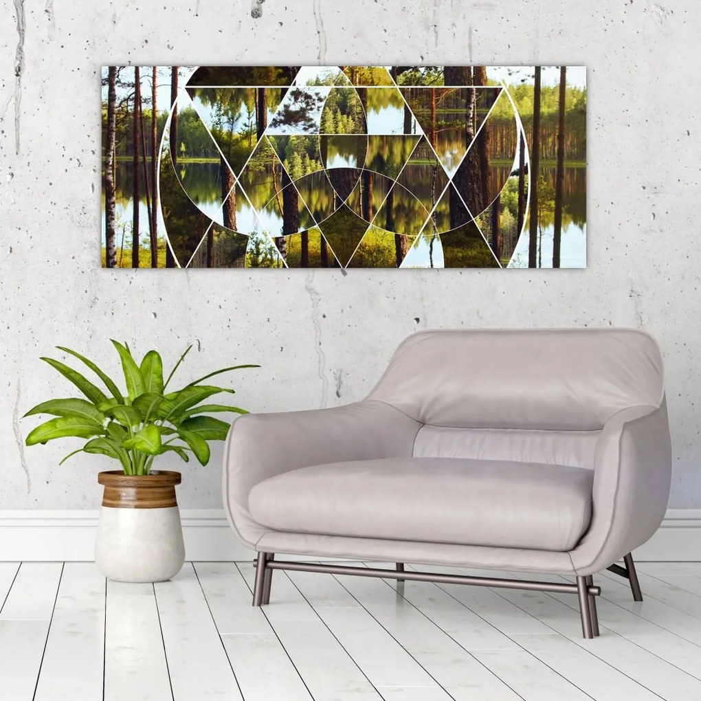 Tablou - Colaj geometric pe fundalul pădurilor nordice (120x50 cm)