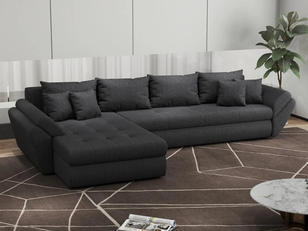 Colțar extensibil dumonde cu ladă de depozitare si sezut confortabil din spuma high-density, Loana XL Enjoy Grafit 335x185 cm