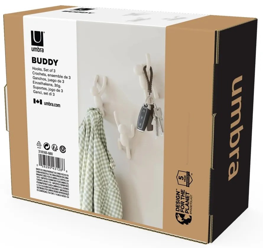 Cârlige 3 buc. de montat pe perete din plastic Buddy – Umbra