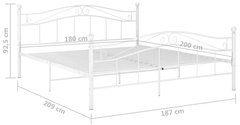 Cadru de pat, alb, 180x200 cm, metal Alb, 180 x 200 cm