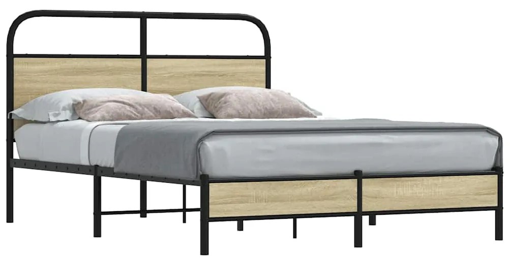 vidaXL Cadru de pat fără saltea 120x190 cm Lemn derivat stejar Sonoma