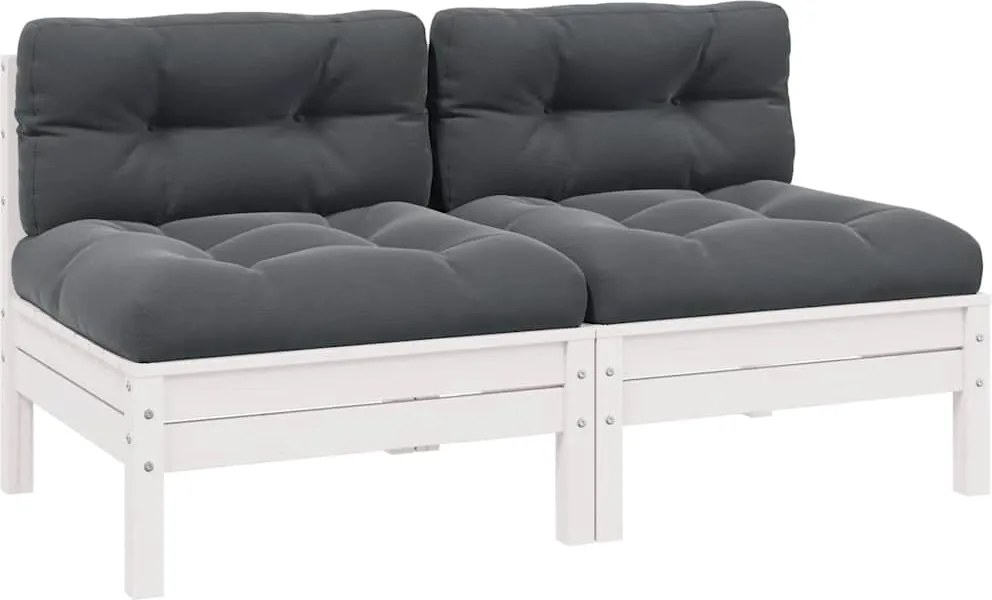 vidaXL Canapea de grădină cu 2 locuri, cu perne, alb, lemn masiv pin