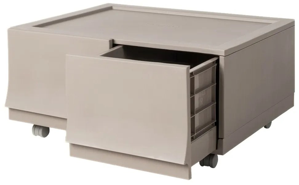 Cutie de depozitare modulară Wave twin Wood cu roți 54,6 x 43,4 x 22 cm, Larg - 2 sertare - rotițe