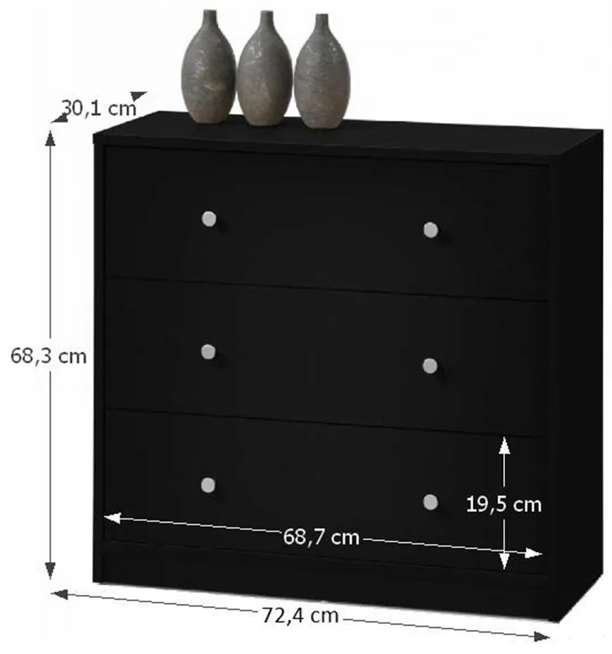 Comoda, 3 sertare, negru, MAY 3