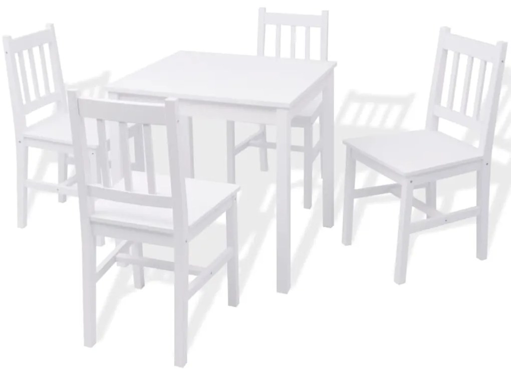 242957 vidaXL Set cu masă și scaune din lemn de pin, alb, 5 piese