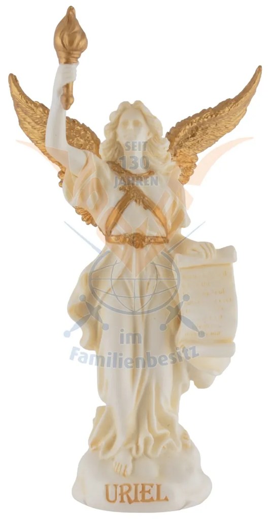 Mini statueta Arhanghelul Uriel, finisaj alb marmura si auriu, 11 cm