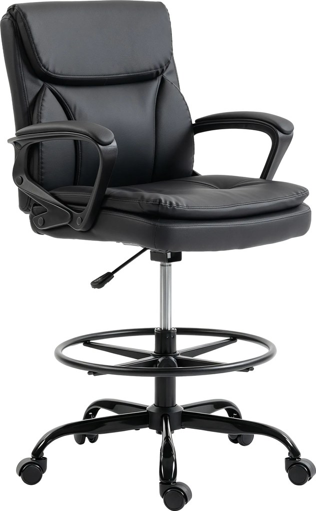 HOMCOM Scaun de desen Scaun de birou ergonomic rotativ cu înălțime și suport pentru picioare reglabil Negru | Aosom Romania