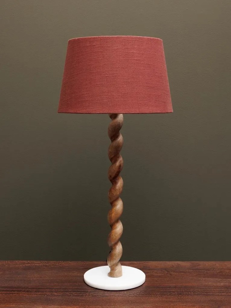 Lampa de masa, din lemn de mango, cu abajur din bumbac, Swirl