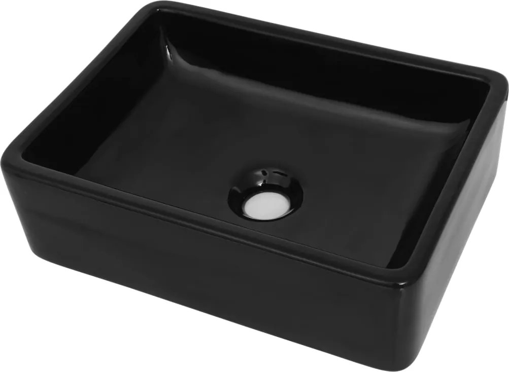 vidaXL Bazin chiuvetă ceramic, dreptunghiular, negru, 41 x 30 x 12 cm