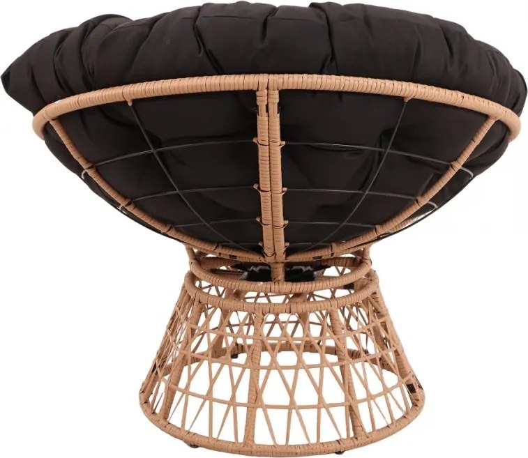 Scaun din ratan PE, rotativ 360 grade, perna neagra– Relaxare premium pentru grădina ta