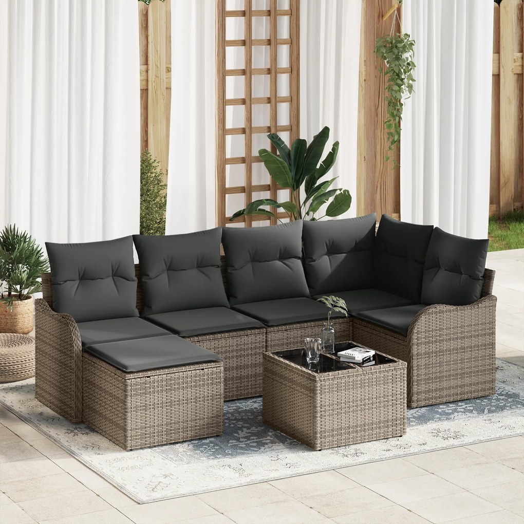 Set canapea de grădină vidaXL 6 piese cu perne din ratan poli negru
