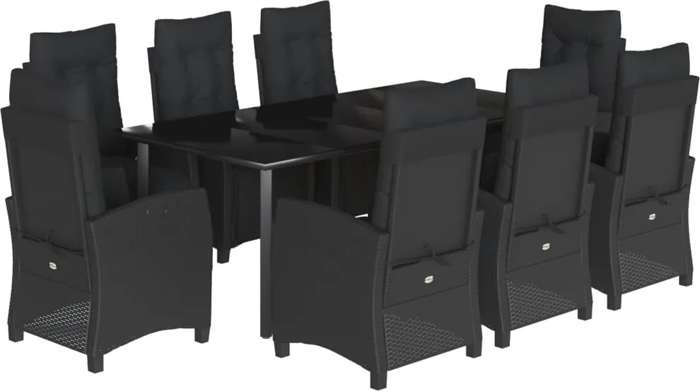 vidaXL Set mobilier de grădină cu perne, 9 piese, negru, poliratan