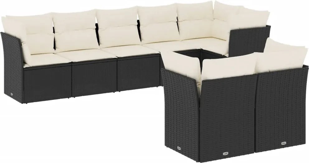 vidaXL Set mobilier de grădină cu perne, 8 piese, negru, poliratan