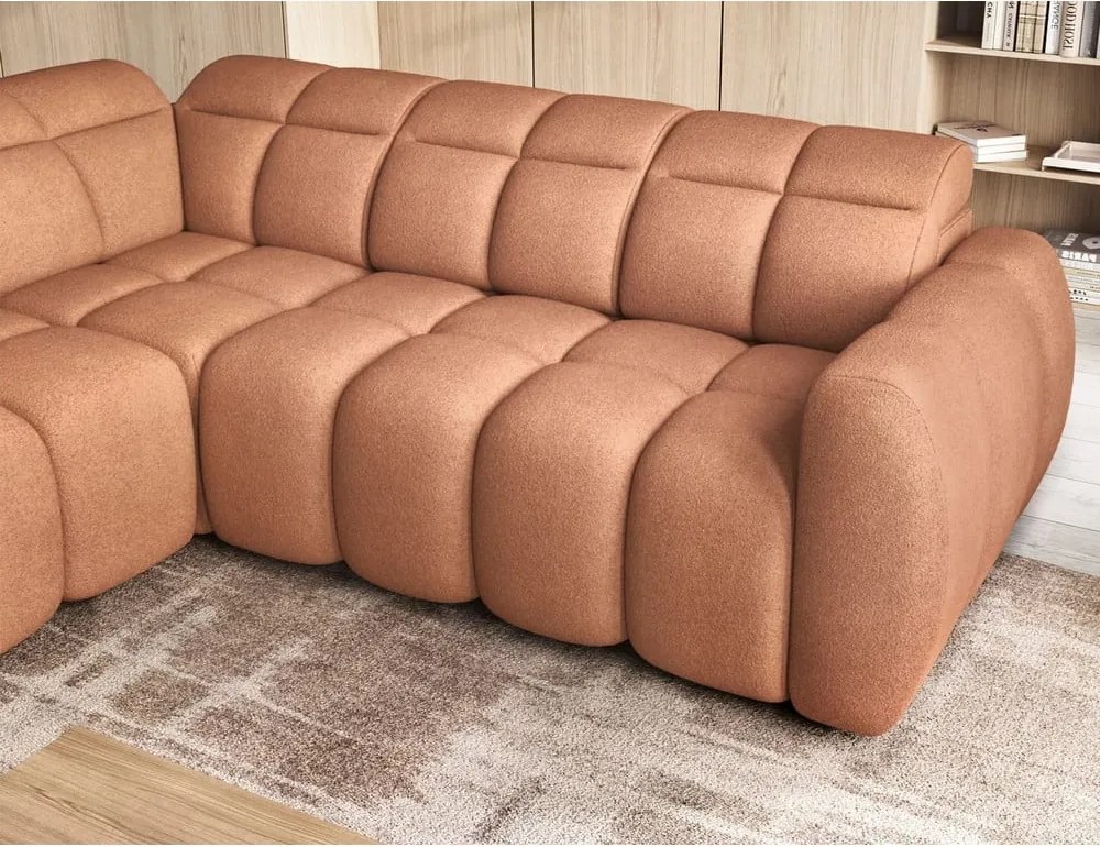 Colțar somon extensibil/cu spațiu de depozitare cu tapițerie din țesătură bouclé (cu colț pe partea stângă/în formă de ”L”) Falconn – ELTAP