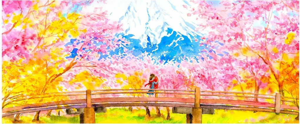 Tablou - Cuplu pictat, acuarelă (120x50 cm)