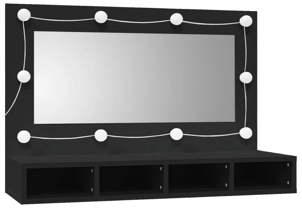 833488 vidaXL Dulap cu oglindă și LED, negru, 90x31,5x62 cm