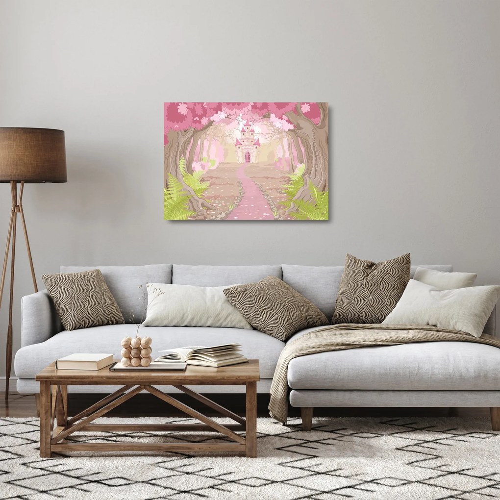 Tablou pe sticlă - Călătorie în regatul roz (70x50 cm)