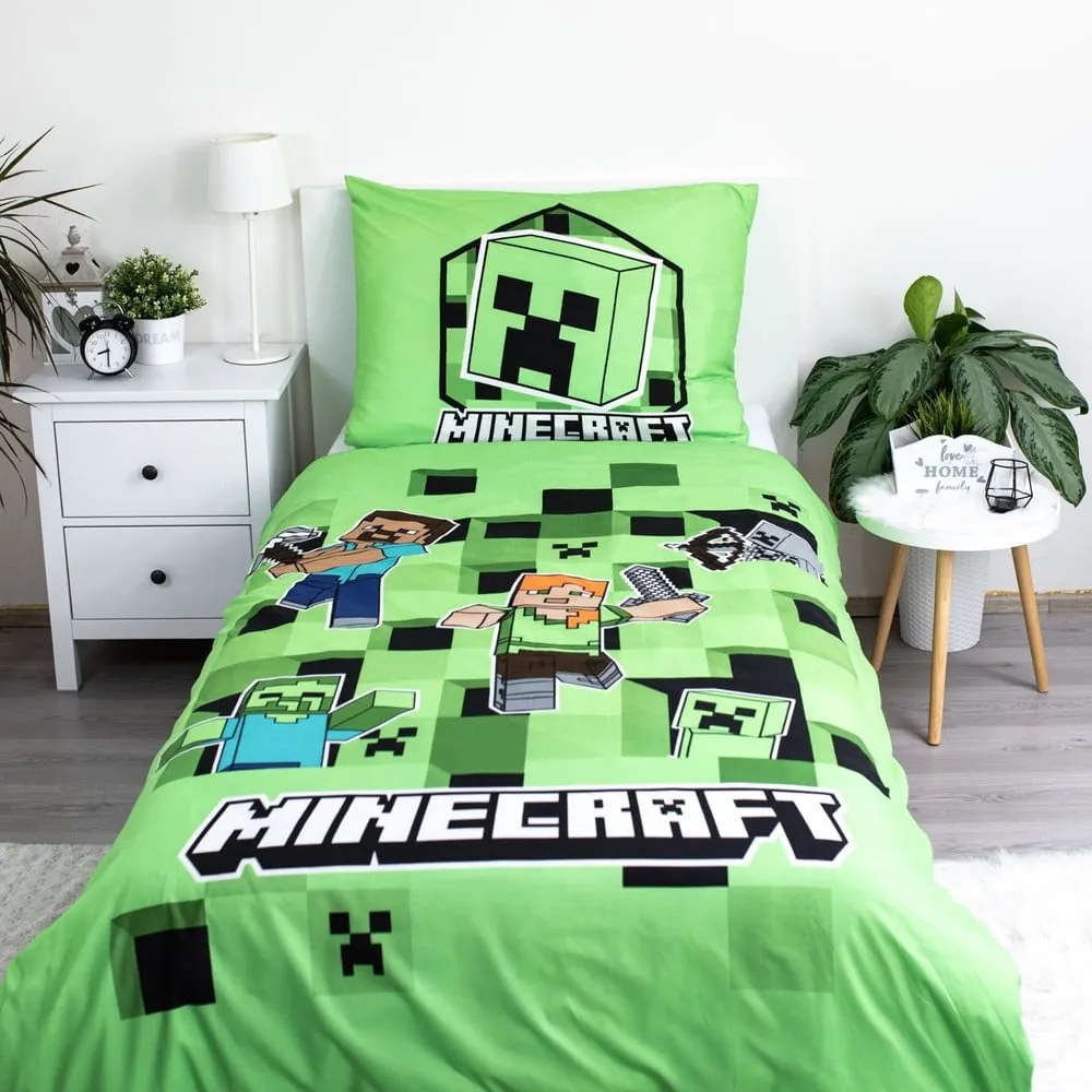 Lenjerie de pat pentru copii din microfibră pentru pat de o persoană 140x200 cm Minecraft – Jerry Fabrics