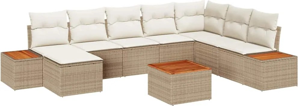 vidaXL Set de canapele pentru grădină cu pernă 9 pcs Bej Rattan poli