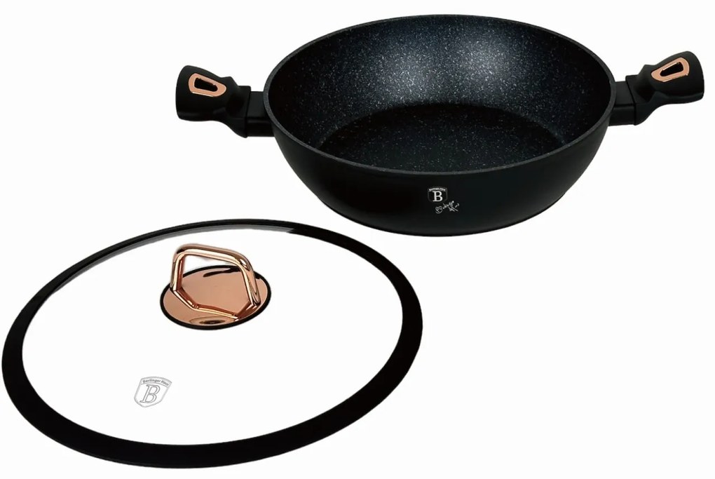 Cratiță marmorată cu capac 28 cm, 3.8L – Berlinger Haus Black Rose Collection BH 1640N, cu strat titan, design elegant, neagră