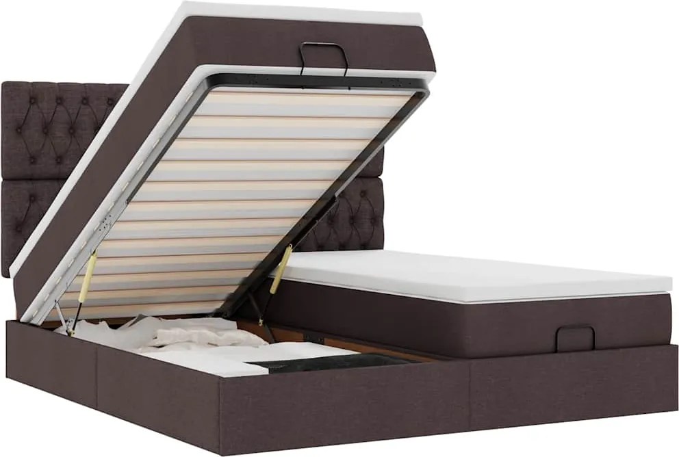 vidaXL Cadru de pat otoman cu saltele țesătură maro închis 180x200cm