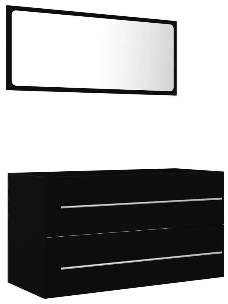 Set mobilier de baie, 2 piese, negru, PAL Negru, cu oglinda, 1