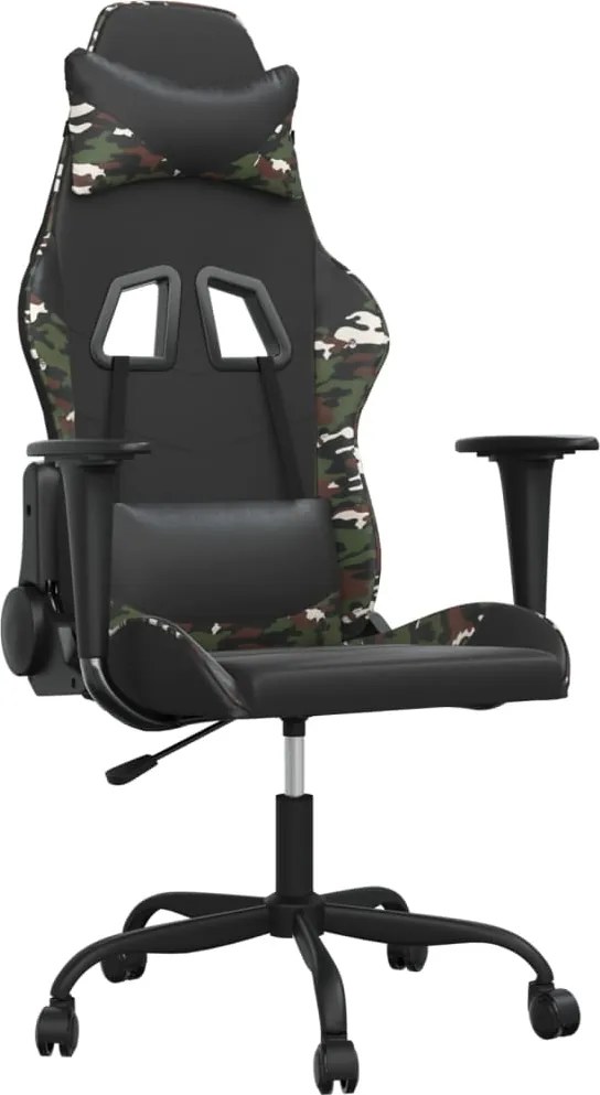 vidaXL Scaun de gaming de masaj, negru și camuflaj, piele ecologică
