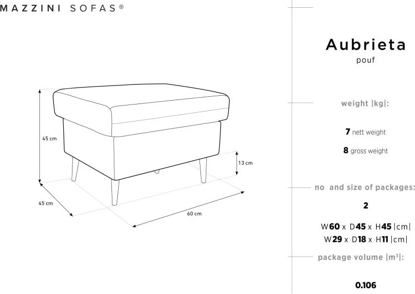 Puf Mazzini Sofas Aubrieta, 60 x 45 cm, vișiniu deschis