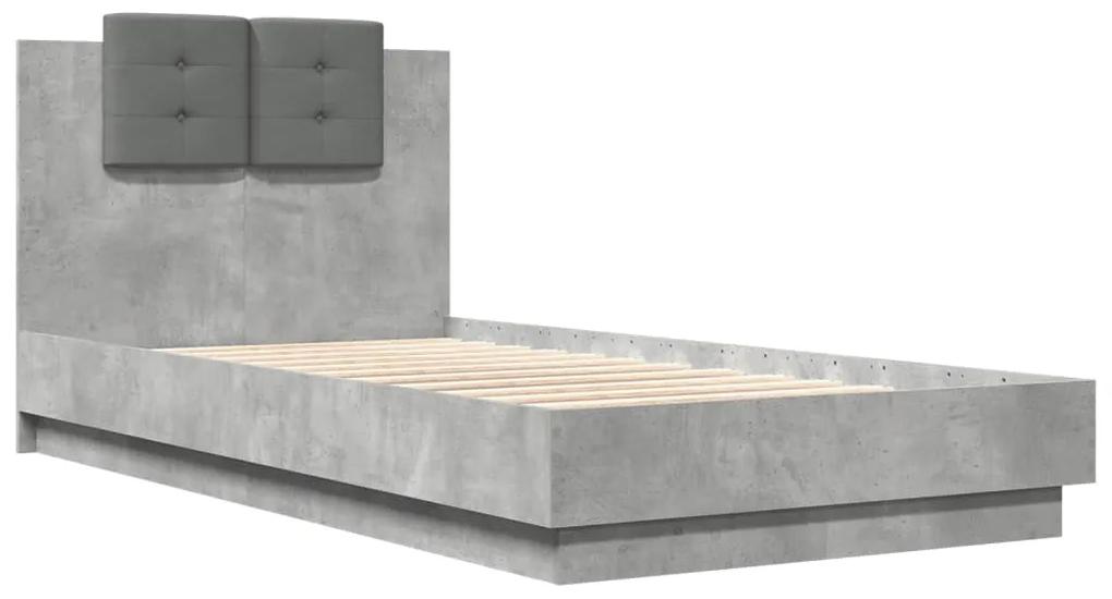 3209978 vidaXL Cadru de pat cu tăblie, gri beton, 75x190 cm, lemn prelucrat