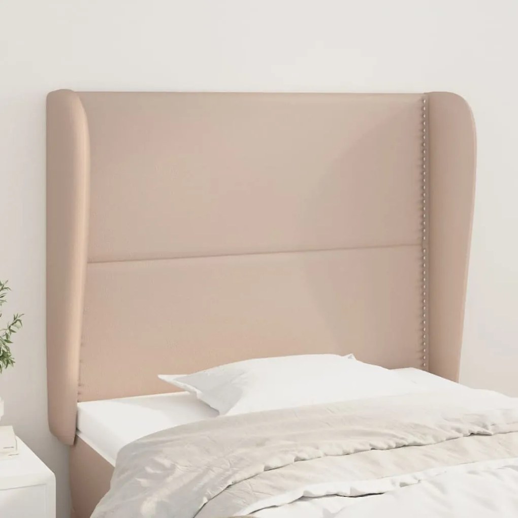 vidaXL Tăblie pat cu aripioare cappuccino 93x23x118/128 cm piele eco