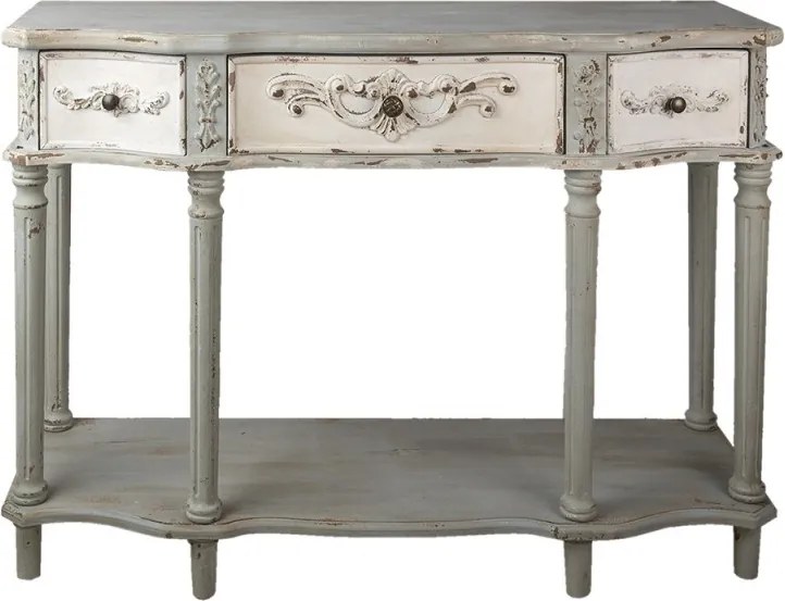 Consolă shabby chic din lemn, 3 sertare, finisaj gri antichizat, 120 cm, „Jacinthe"